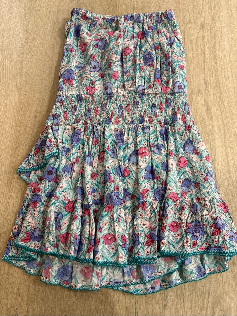 Poupette St Barth Ambra Bandeau Aqua Petunia Floral Cover Up Pool Dress NWT M - Picture 4 of 12